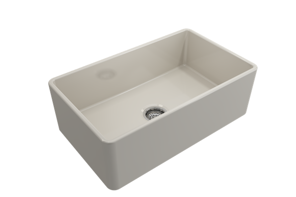 Bocchi - Classico Farmhouse Apron Front Fireclay 30 in. Single Bowl Kitchen Sink with Protective Bottom Grid and Strainer