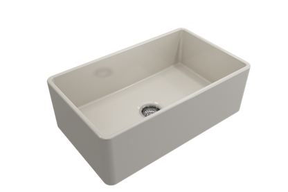 Bocchi - Classico Farmhouse Apron Front Fireclay 30 in. Single Bowl Kitchen Sink with Protective Bottom Grid and Strainer
