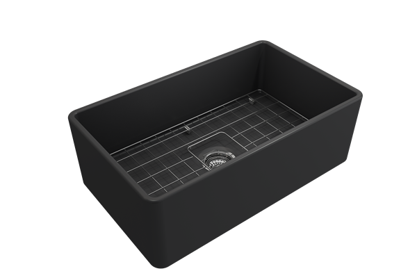 Bocchi - Classico Farmhouse Apron Front Fireclay 30 in. Single Bowl Kitchen Sink with Protective Bottom Grid and Strainer