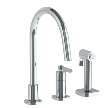 Watermark - H-Line Deck Mounted 3 Hole Gooseneck Kitchen Set -  Includes Side Spray