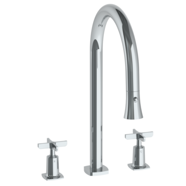 Watermark - H-Line Deck Mounted 3 Hole Gooseneck Kitchen Faucet with Pull Down Spray