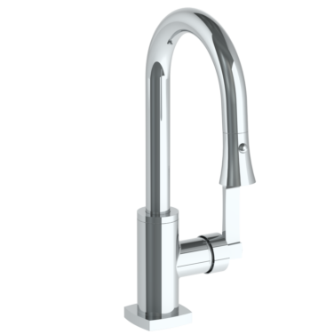 Watermark - H-Line Deck Mounted 1 Hole Gooseneck Prep Faucet with Pull Down Spray