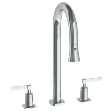 Watermark - H-Line 3 Hole Gooseneck Prep Faucet w Pull Down Spray Deck Mount