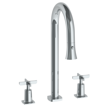 Watermark - H-Line 3 Hole Gooseneck Prep Faucet w Pull Down Spray Deck Mount