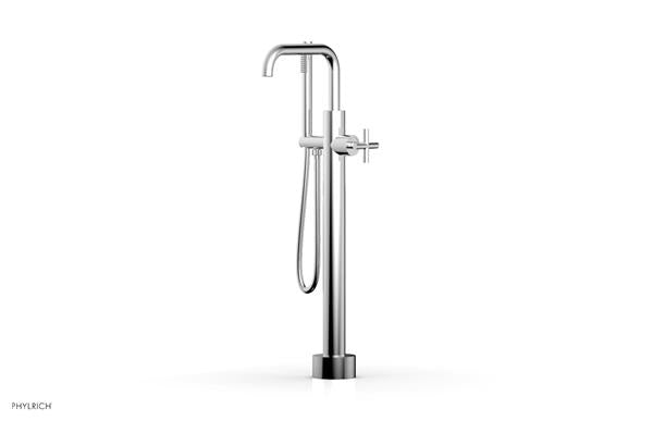 Phylrich - Transition Low Floor Mounted Tub Filler Square Spout with Hand Shower - Cross Handle
