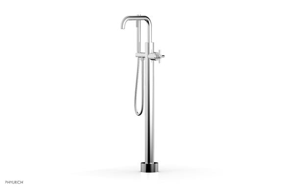 Phylrich - Basic Tall Floor Mount Tub Filler Square Spout with Hand Shower - Cross Handle