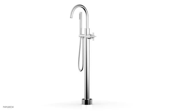 Phylrich - Basic Tall Floor Mount Tub Filler with Hand Shower - Cross Blade Handle