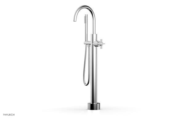 Phylrich - Basic Low Floor Mount Tub Filler with Hand Shower - Cross Blade Handle