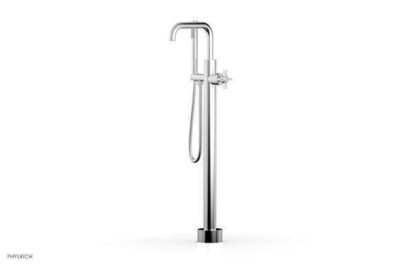 Phylrich - Basic Tall Floor Mount Tub Filler Square Spout with Hand Shower - Cross Blade Handle