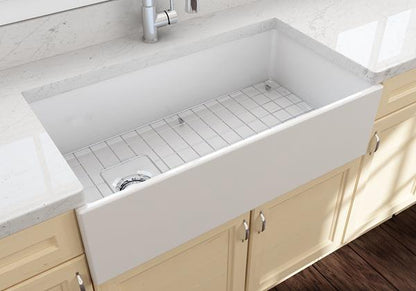 Bocchi - Contempo Apron Front Fireclay 36 in. Single Bowl Kitchen Sink with Protective Bottom Grid and Strainer