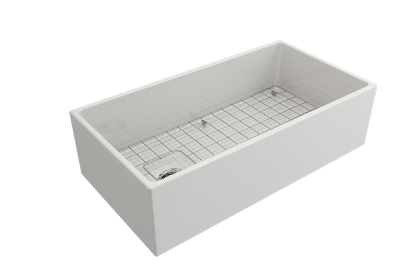 Bocchi - Contempo Apron Front Fireclay 36 in. Single Bowl Kitchen Sink with Protective Bottom Grid and Strainer