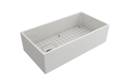 Bocchi - Contempo Apron Front Fireclay 36 in. Single Bowl Kitchen Sink with Protective Bottom Grid and Strainer