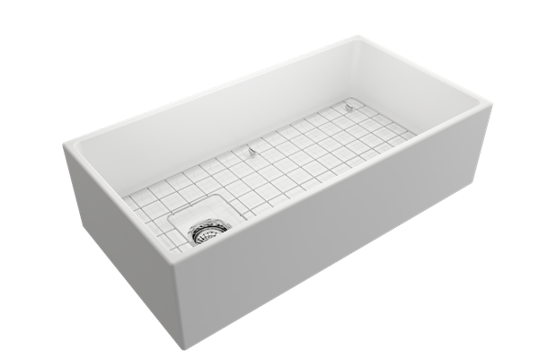 Bocchi - Contempo Apron Front Fireclay 36 in. Single Bowl Kitchen Sink with Protective Bottom Grid and Strainer