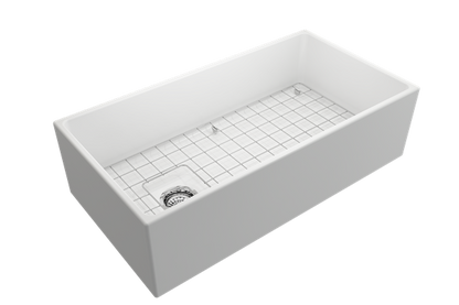 Bocchi - Contempo Apron Front Fireclay 36 in. Single Bowl Kitchen Sink with Protective Bottom Grid and Strainer