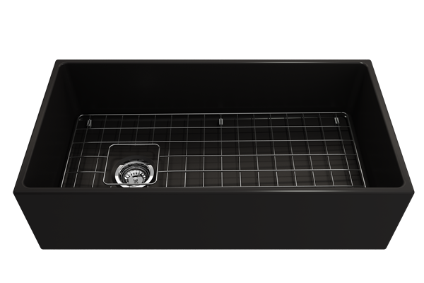Bocchi - Contempo Apron Front Fireclay 36 in. Single Bowl Kitchen Sink with Protective Bottom Grid and Strainer