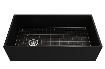 Bocchi - Contempo Apron Front Fireclay 36 in. Single Bowl Kitchen Sink with Protective Bottom Grid and Strainer