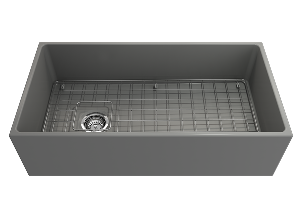 Bocchi - Contempo Apron Front Fireclay 36 in. Single Bowl Kitchen Sink with Protective Bottom Grid and Strainer