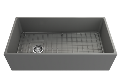 Bocchi - Contempo Apron Front Fireclay 36 in. Single Bowl Kitchen Sink with Protective Bottom Grid and Strainer