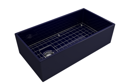Bocchi - Contempo Apron Front Fireclay 36 in. Single Bowl Kitchen Sink with Protective Bottom Grid and Strainer