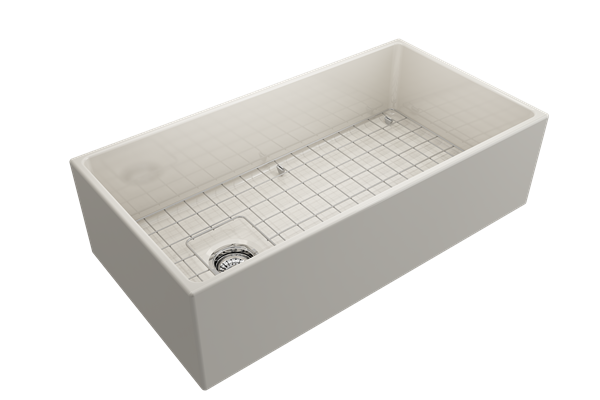 Bocchi - Contempo Apron Front Fireclay 36 in. Single Bowl Kitchen Sink with Protective Bottom Grid and Strainer