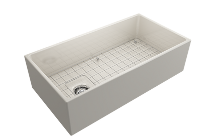 Bocchi - Contempo Apron Front Fireclay 36 in. Single Bowl Kitchen Sink with Protective Bottom Grid and Strainer