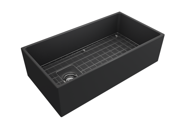 Bocchi - Contempo Apron Front Fireclay 36 in. Single Bowl Kitchen Sink with Protective Bottom Grid and Strainer