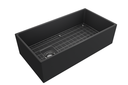 Bocchi - Contempo Apron Front Fireclay 36 in. Single Bowl Kitchen Sink with Protective Bottom Grid and Strainer