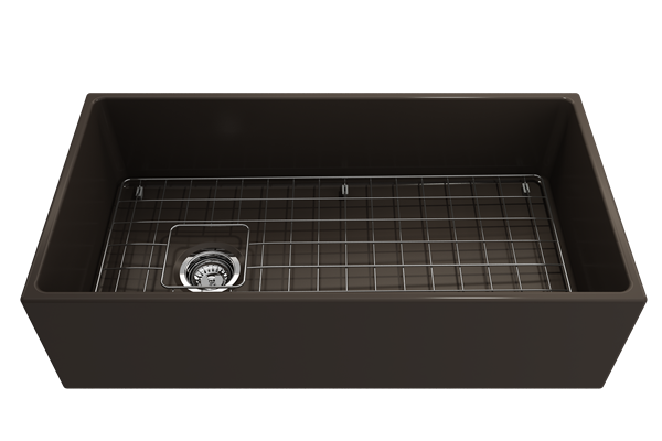 Bocchi - Contempo Apron Front Fireclay 36 in. Single Bowl Kitchen Sink with Protective Bottom Grid and Strainer