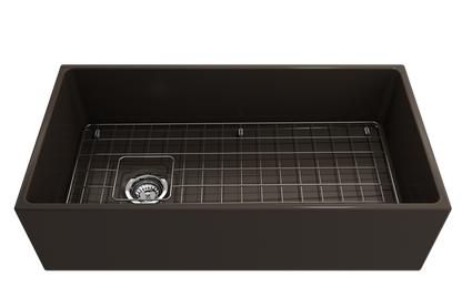Bocchi - Contempo Apron Front Fireclay 36 in. Single Bowl Kitchen Sink with Protective Bottom Grid and Strainer