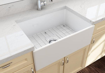 Bocchi - Contempo Apron Front Fireclay 27 in. Single Bowl Kitchen Sink with Protective Bottom Grid and Strainer