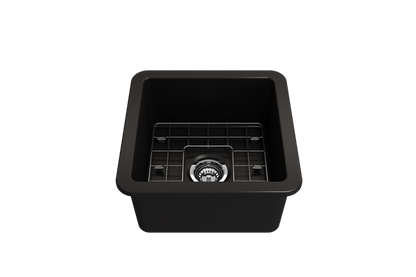 Bocchi - Sotto Dual-mount Fireclay 18 in. Single Bowl Bar Sink with Protective Bottom Grid and Strainer