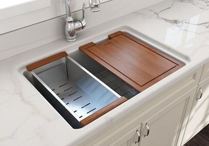 Bocchi - Sotto Dual-mount Fireclay 27 in. Single Bowl Kitchen Sink with Protective Bottom Grid and Strainer