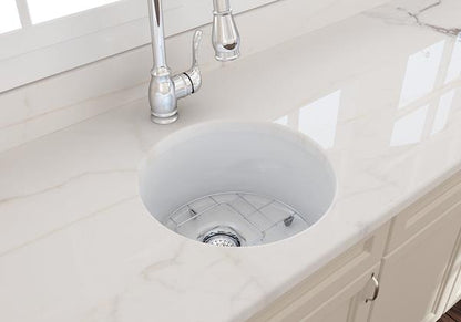 Bocchi - Sotto Round Dual-mount Fireclay 18.5 in. Single Bowl Bar Sink with Protective Bottom Grid and Strainer