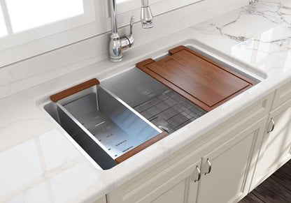 Bocchi - Sotto Dual-mount Fireclay 32 in. Single Bowl Kitchen Sink with Protective Bottom Grid and Strainer