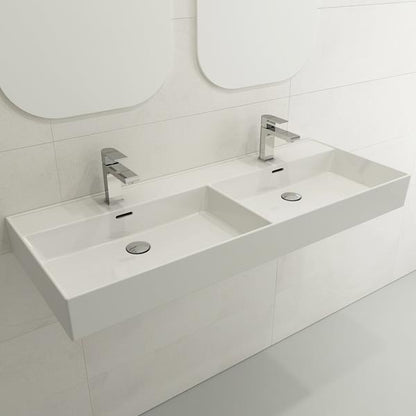 Bocchi - Milano Wall-Mounted Sink Fireclay  47.75 in. Double Bowl for Two 1-Hole Faucets with Overflows