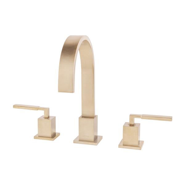 Lacava - Kubista Deck-Mount Three-Hole Faucet With An Arch Spout Featuring Natural Water Flow, Two Lever Handles