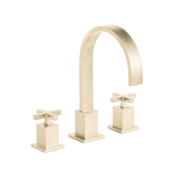 Lacava - Kubista Deck-Mount Three-Hole Faucet With An Arch Spout Featuring Natural Water Flow, Two Cross Handles, Pop-Up Deain Included
