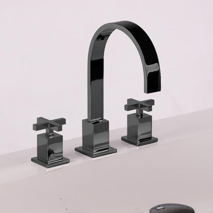 Lacava - Kubista Deck-Mount Three-Hole Faucet With An Arch Spout Featuring Natural Water Flow, Two Cross Handles, Pop-Up Deain Included