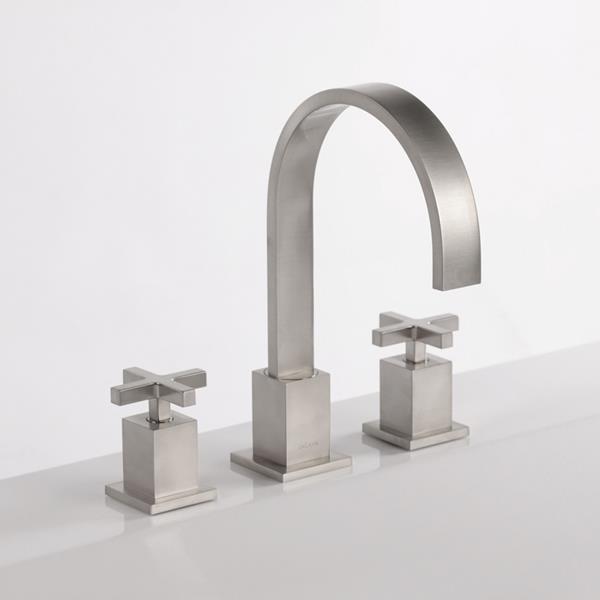 Lacava - Kubista Deck-Mount Three-Hole Faucet With An Arch Spout Featuring Natural Water Flow, Two Cross Handles, Pop-Up Deain Included