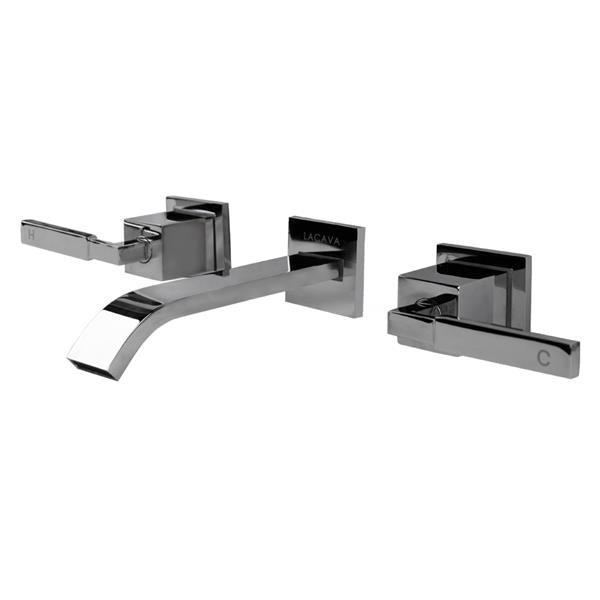 Lacava - Kubista Trim - Wall-Mount Three-Hole Faucet Featuring Natural Water Flow, With Two Lever Handles, No Backplate
