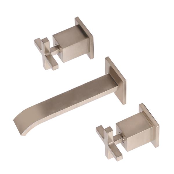 Lacava - Kubista Trim - Wall-Mount Three-Hole Faucet Featuring Natural Water Flow, With Two Cross Handles, No Backplate