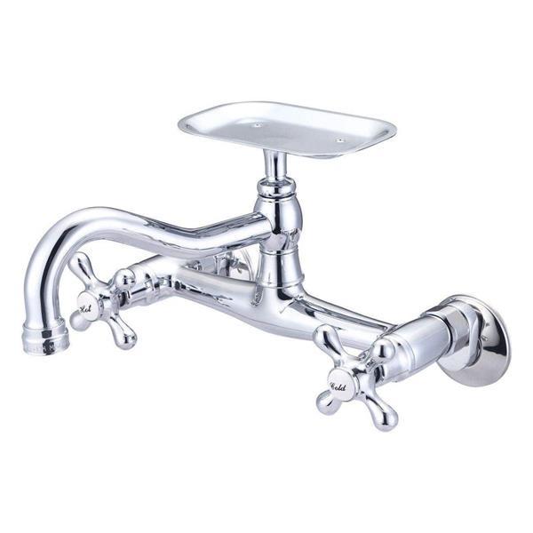 Maidstone - Wall Mount Kitchen Faucet with Soap Dish - Metal Cross Handles