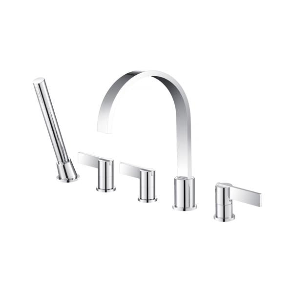 Flusso - Five Hole Deck Mounted Roman Tub Faucet With Hand Shower