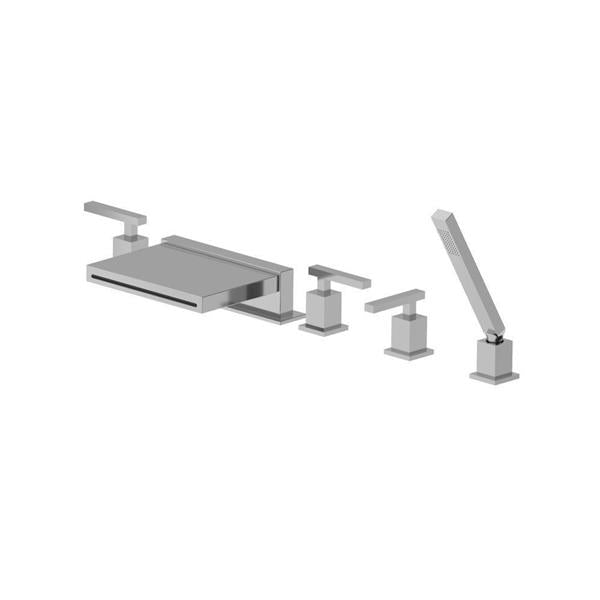Flusso - Five Hole Deck Mounted Cascade Flow Roman Tub Faucet With Hand Shower - Chrome