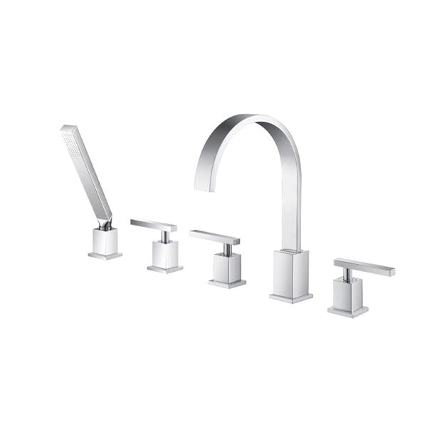 Flusso - Five Hole Deck Mounted Roman Tub Faucet With Hand Shower - Chrome