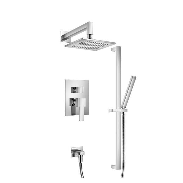 Flusso - Two Output Shower Set With Shower Head, Hand Held And Slide Bar - Chrome