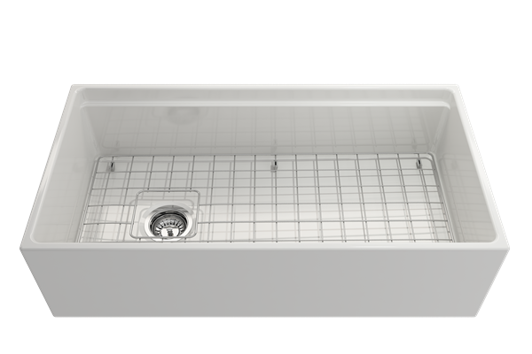 Bocchi - Contempo Step-Rim Apron Front Fireclay 36 in. Single Bowl Kitchen Sink with Integrated Work Station & Accessories