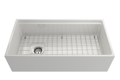 Bocchi - Contempo Step-Rim Apron Front Fireclay 36 in. Single Bowl Kitchen Sink with Integrated Work Station & Accessories