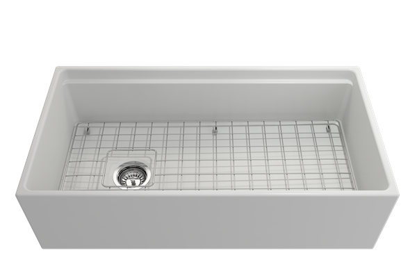 Bocchi - Contempo Step-Rim Apron Front Fireclay 36 in. Single Bowl Kitchen Sink with Integrated Work Station & Accessories