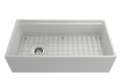 Bocchi - Contempo Step-Rim Apron Front Fireclay 36 in. Single Bowl Kitchen Sink with Integrated Work Station & Accessories